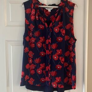 Adorable blue and red floral tank blouse